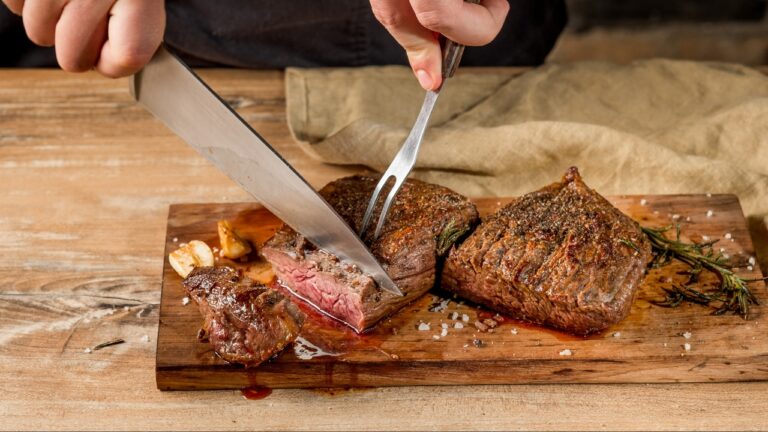cutting a steak